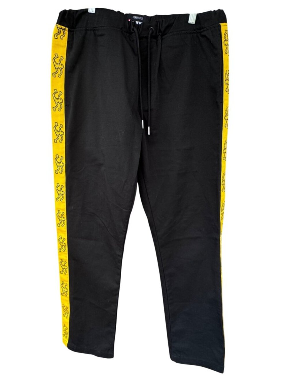 Forever 21 x Airwalk Joggers Men L Black Yellow Stripe Pants ABG Collection